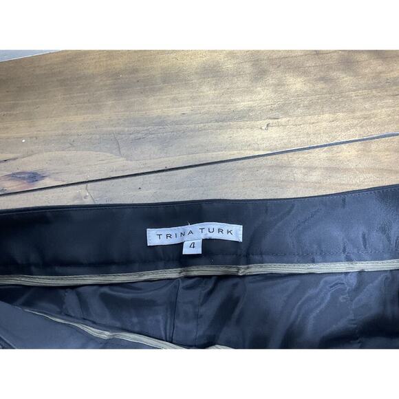 Trina Turk Women Leopard Black Dress Pants Straight Leg Wool Blend Career SZ 4 - Picture 4 of 10